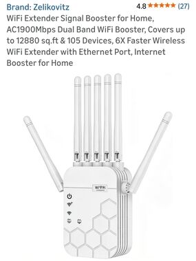 White WiFi Extender Signal Booster - Dual Band AC1900